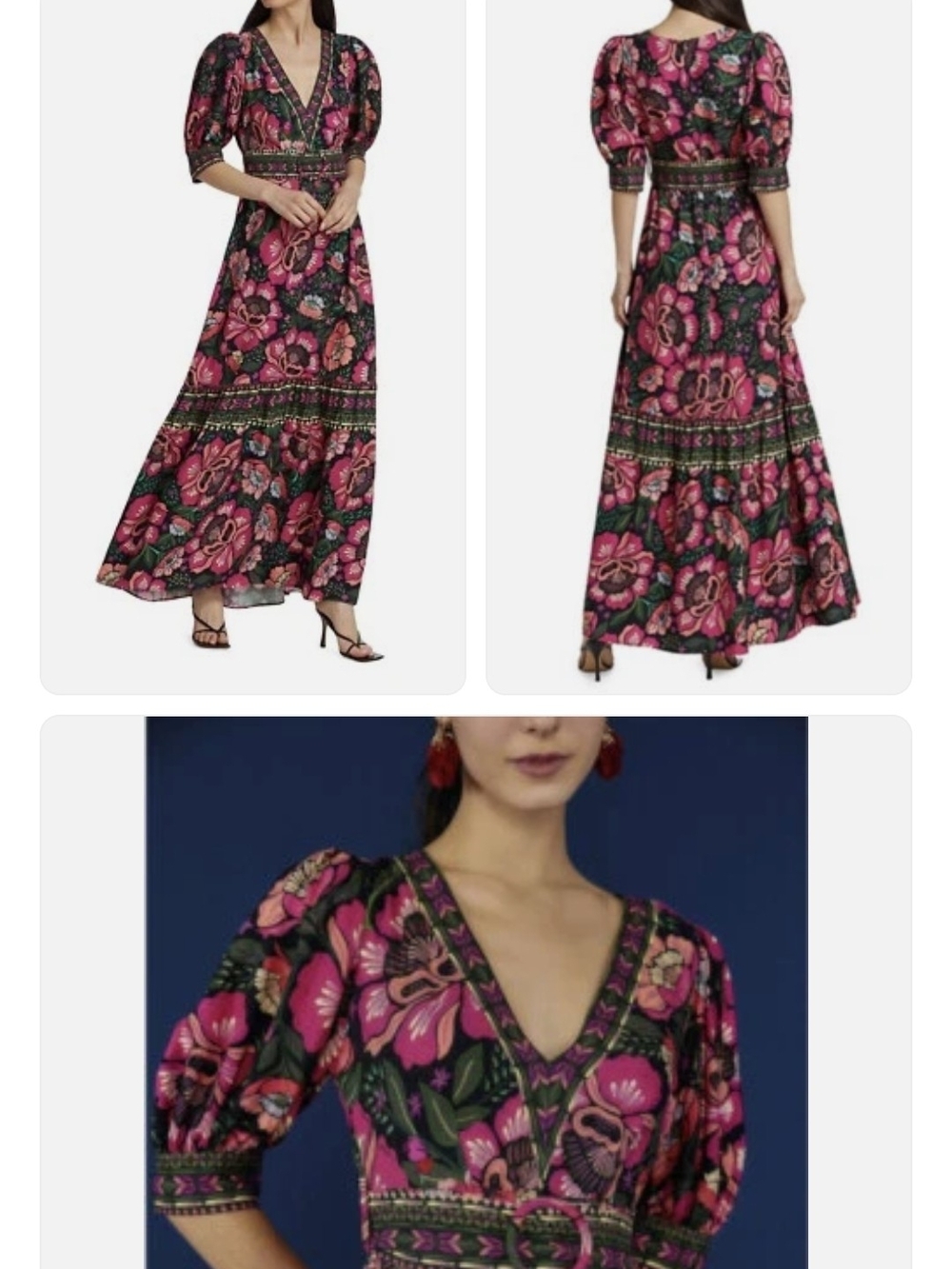 Floral V-Neck Dress in Black with Pink, Coral & Green Blooms - Picture 7 of 7
